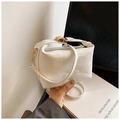 Elegant white square handbag with Rich Rabbit embossed pattern and gold buckle hardware - White