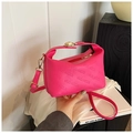 Magenta crossbody pillow bag with rich rabbit embossed pattern and gold hardware - Pink