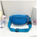 Detail of blue canvas kids fanny pack with braided zipper puller and adjustable strap - Blue