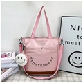 Sac fourre-tout rose avec bandoulière et petit porte-monnaie blanc en forme de smiley - Rose