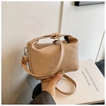 Chic beige pillow bag with rich rabbit embossing and golden hardware strap - Khaki