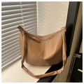 Large khaki saddle bag made of soft PU leather with stylish shoulder strap knot details - Khaki