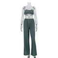 Striped two-piece set featuring a dark green camisole top and high-waist wide-leg pants - M / Green