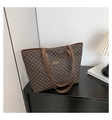Bolso tote con monograma marrón oscuro, asas superiores y placa de marca de moda - Marrón