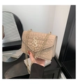 Detail van beige tas met krokodillenprint voorzien van gouden S-logo en metalen kwastje - Khaki