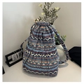 Detail of bohemian drawstring canvas bag with colorful geometric patterns and side pocket - Pattern 4 (Ethnic Geometric)