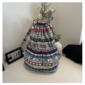 Detailed view of colorful geometric ethnic pattern canvas bucket bag with drawstring closure - Pattern 5 (Stripe Art)