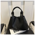 Elegante bolso tote de cuero trenzado negro estilo cubo con modernos mangos dobles - Negro