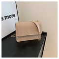 Beige quilted shoulder bag with triangle stitching and golden chain strap for women - Khaki