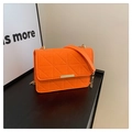 Quilted orange chain shoulder bag with gold metal hardware and geometric embroidery - Orange