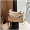 Minimalist cream white crossbody bag with marble texture and knotted rope handle - White