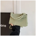 Chic light green crossbody bag with ruched leather texture and knotted handle detail - Green