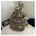 Ethnic style drawstring canvas backpack featuring colorful geometric tribal patterns - Pattern 2 (Colorful Geometric)