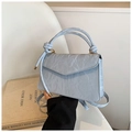 Minimalist light blue pleated texture crossbody bag with knot handle and envelope flap - Blue