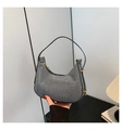 Dettaglio della borsa hobo con paillettes argento con manico nero e cerniera in metallo - Grigio