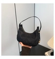 Dettaglio della borsa a mezzaluna nera con paillettes e cerniera in metallo dorato - Nero