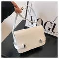 Minimalist white rectangular crossbody bag with silver buckle and adjustable strap - White