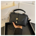 Minimalist black crossbody bag for women with matte finish and gold metallic buckle - Black