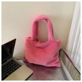 Bolso tote minimalista de felpa rosa brillante en suave piel sintética para mujer - Rosa oscuro