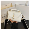 Chic white minimalist square crossbody bag with gold metal clasp and top handle - White