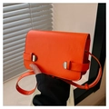 Chic orange rectangular flap bag with silver pointed metallic details and leather strap - Orange