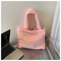 Chic pink plush tote bag with soft faux fur texture and vibrant yellow lining - Light Pink