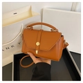 Brown minimalist square crossbody bag with gold floral buckle and smooth leather finish - Brown