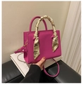 Rose pink rectangular crossbody bag with printed silk scarf handle and gold hardware - Rose Red