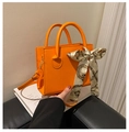 Bright orange square faux leather handbag with silk scarf and cross-body strap - Orange