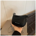 Mini black leather handbag with silver star rivets and metal ball chain strap - Black