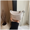 White lychee leather mini handbag with silver star rivets and ball chain strap - White