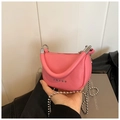 Pink lychee grain leather mini handbag with star rivets and silver metal ball chain strap - Pink