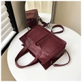 Borsa tote rosso scuro capiente con due tasche anteriori e tracolla regolabile - Borgogna