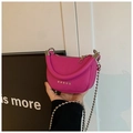 Fuchsia half-moon handbag with gold stars and chain strap in pebbled leather finish - Purple