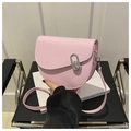 Chic pink saddle bag for women with silver metal clasp on shoulder strap - Pink