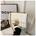 Chic white quilted crossbody bag with golden chain strap and geometric metal buckle - White