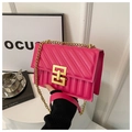 Quilted bright pink crossbody bag with chevron stitching and gold chain strap - Rose Pink