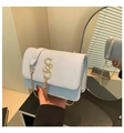 Dettaglio borsa a spalla in camoscio azzurro con fibbia a S dorata e nappa - Bianco