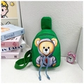 Vibrant green nylon kids chest bag featuring a cute cartoon teddy bear and adjustable strap - Green
