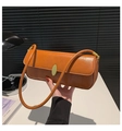 Bolso baguette vintage marrón caramelo de cuero PU con hebilla de metal dorado - Marrón