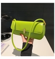 Neon green baguette shoulder bag in faux leather with golden oval metal clasp - Grass Green