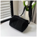 Bolso bandolera cilíndrico de pana negra con correa ajustable para mujer en verano - Negro