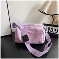 Light purple corduroy crossbody pillow bag with adjustable strap for casual daily wear - Purple