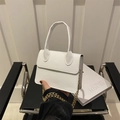 Minimalist white litchi pattern mini square crossbody bag with golden chain strap - White