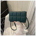 Dark green quilted crossbody bag with textured faux leather finish and magnetic flap closure - Green