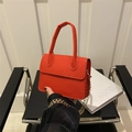 Mini red textured faux leather square handbag with golden chain strap and top handle - Red