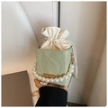 Light green pleated box bag with pearl handle and golden chain strap for women - Green