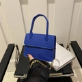 Mini Klein blue crossbody bag with lychee pattern leather and gold metal chain strap - Blue
