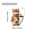 Detailed view of cute cat window sticker with 30x40cm size dimensions and specifications - Cat with Glasses Scarf and Flowers (D20708) / 30*40cm