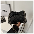Black quilted crossbody bag with gold chain strap and elegant pleated texture - Black